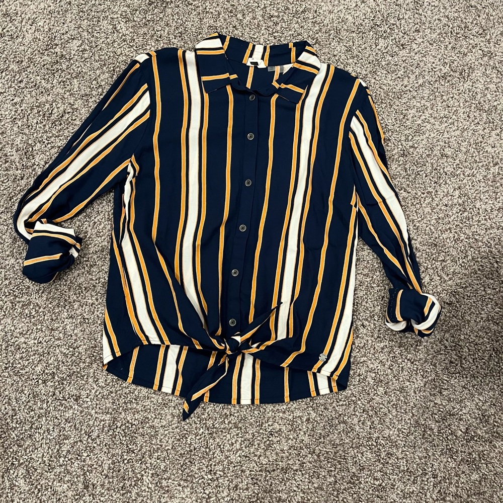 Roxy Vertical Striped Long Sleeve Button Down Blo… - image 1